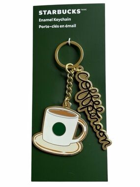 NWT Starbucks Gold Enamel Coffee Cup Coffee Person Keychain